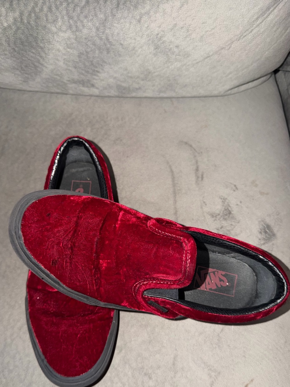 Vans Red Velvet Slip-On Loafers